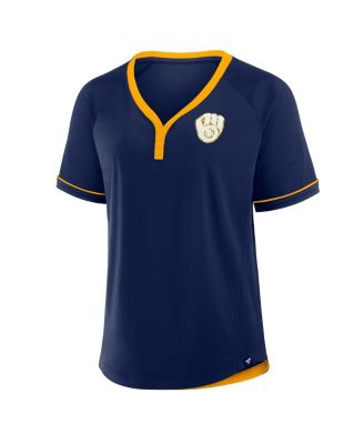 Women's Navy Milwaukee Brewers League Diva Star Raglan V-Neck T-Shirt