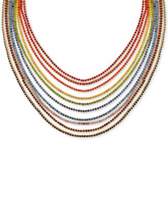 Многослойное ожерелье GUESS с радужными стразами золотистого цвета, удлинитель 20 дюймов + 2 дюйма