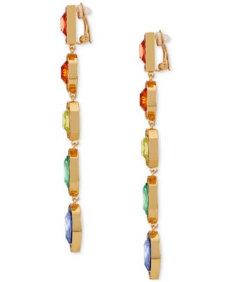 Линейные серьги-капли GUESS с золотистыми радужными стразами на клипсах 