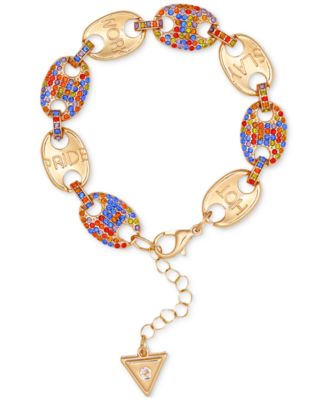 Гибкий браслет GUESS с крупными звеньями из радужного горного хрусталя золотого оттенка 