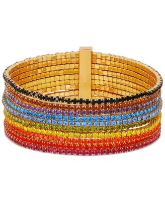 Многорядный стрейч-браслет GUESS из радужного горного хрусталя золотого оттенка 