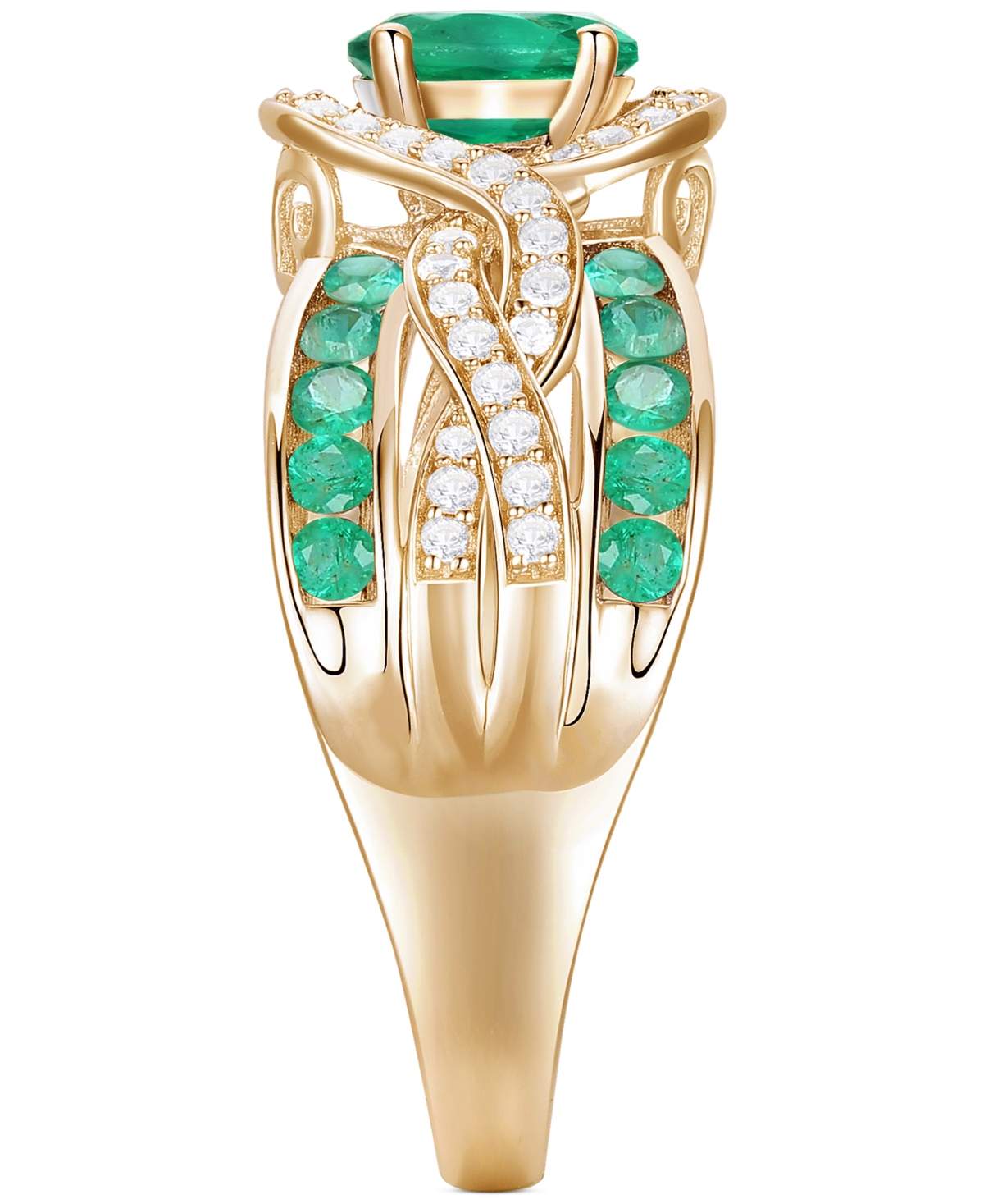 Macy's Emerald (3/8 Ct. T.w.) & Diamond (1/4 Ct. T.w.) Multirow Swirl Ring In 14k Gold (also In Ruby & Sapp In Emerald