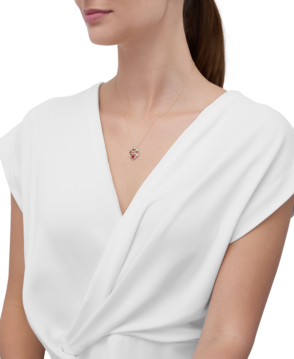 Macy's Lab Created Ruby (1/3 Ct. T.w.) & Diamond (1/10 Ct. T.w.) Heart Pendant Necklace In 14k Yellow Gold- In Ruby