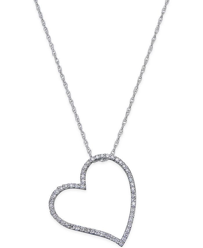Macy's Diamond Floating Heart Pendant Necklace (1/4 ct. t.w.) in ...