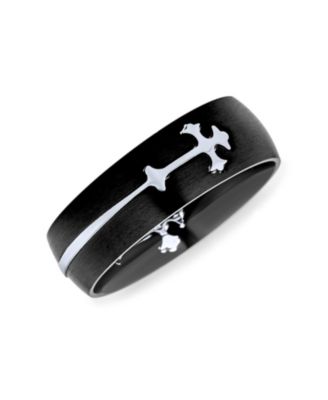 Religious Maltase Fleur De Lis Cross Black Puzzle Band Ring Silver Tone Stainless Steel