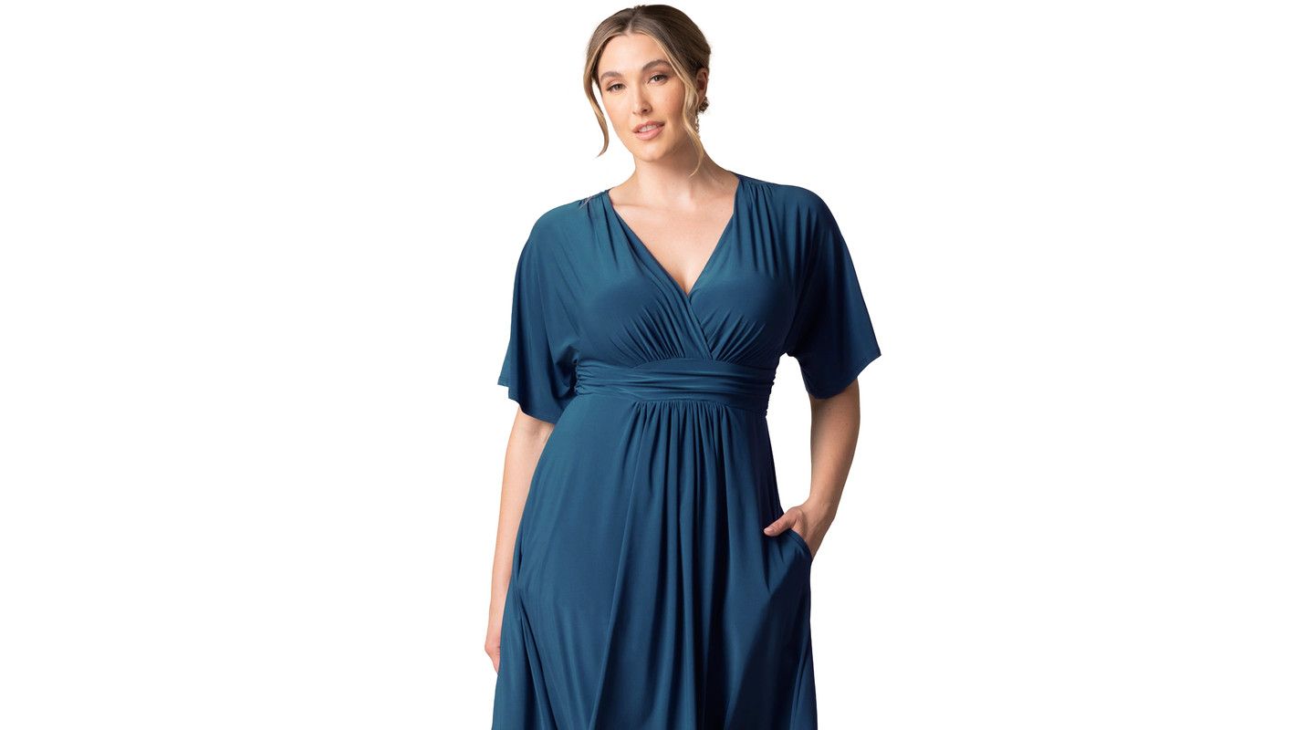 Женское платье Kiyonna Plus Size Gia A-Line Midi with Pockets, цвет: Синий — фото 3