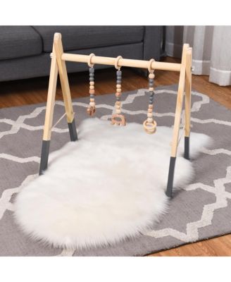 Baby Foldable Wooden Gym with 3 Wooden Teething Toys