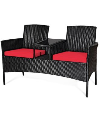 Patio Rattan Conversation Set Seat Sofa Cushioned Loveseat Chairs