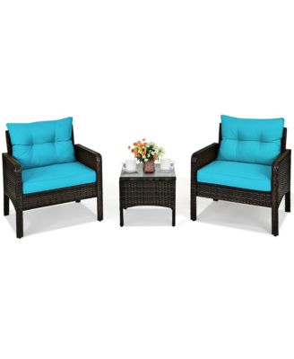 3PCS Outdoor Rattan Conversation Set Patio Furniture Cushioned