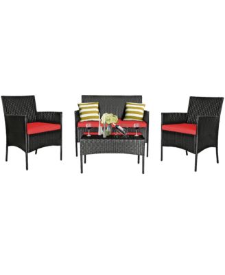 4PCS Patio Rattan Furniture Set Cushioned Sofa Coffee Table Backyard