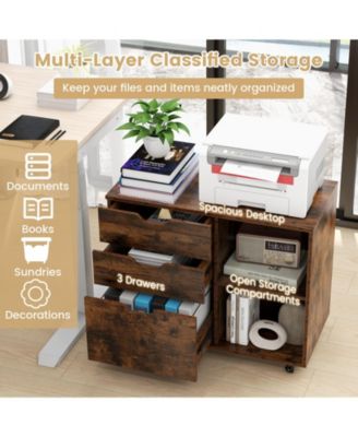 3-Drawer File Cabinet with Adjustable Shelf and Wheels for Letter