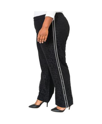 Plus Size Athleisure Stripe Snap Lace Palazzo Pants