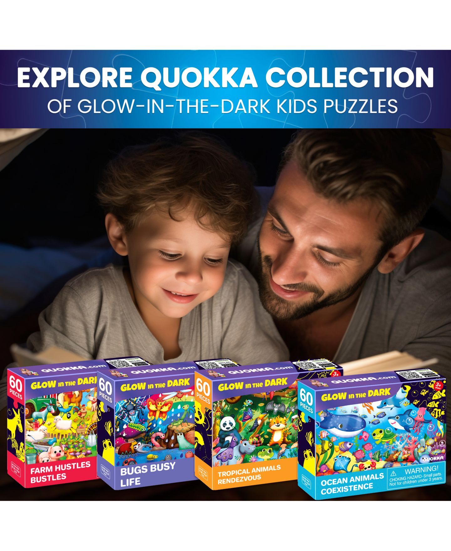 Детские игрушки Quokka 4 x 60-Piece Glow-in-the-Dark Puzzles, Ages 4+, цвет: 4x60 — фото 7