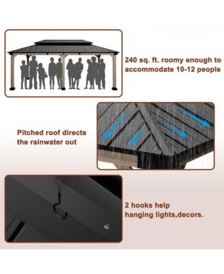 20 ft. x 12 ft. Outdoor Fir Solid Wood Frame Patio Gazebo Canopy Tent Shelter with Galvanized Steel Hardtop Pavilion