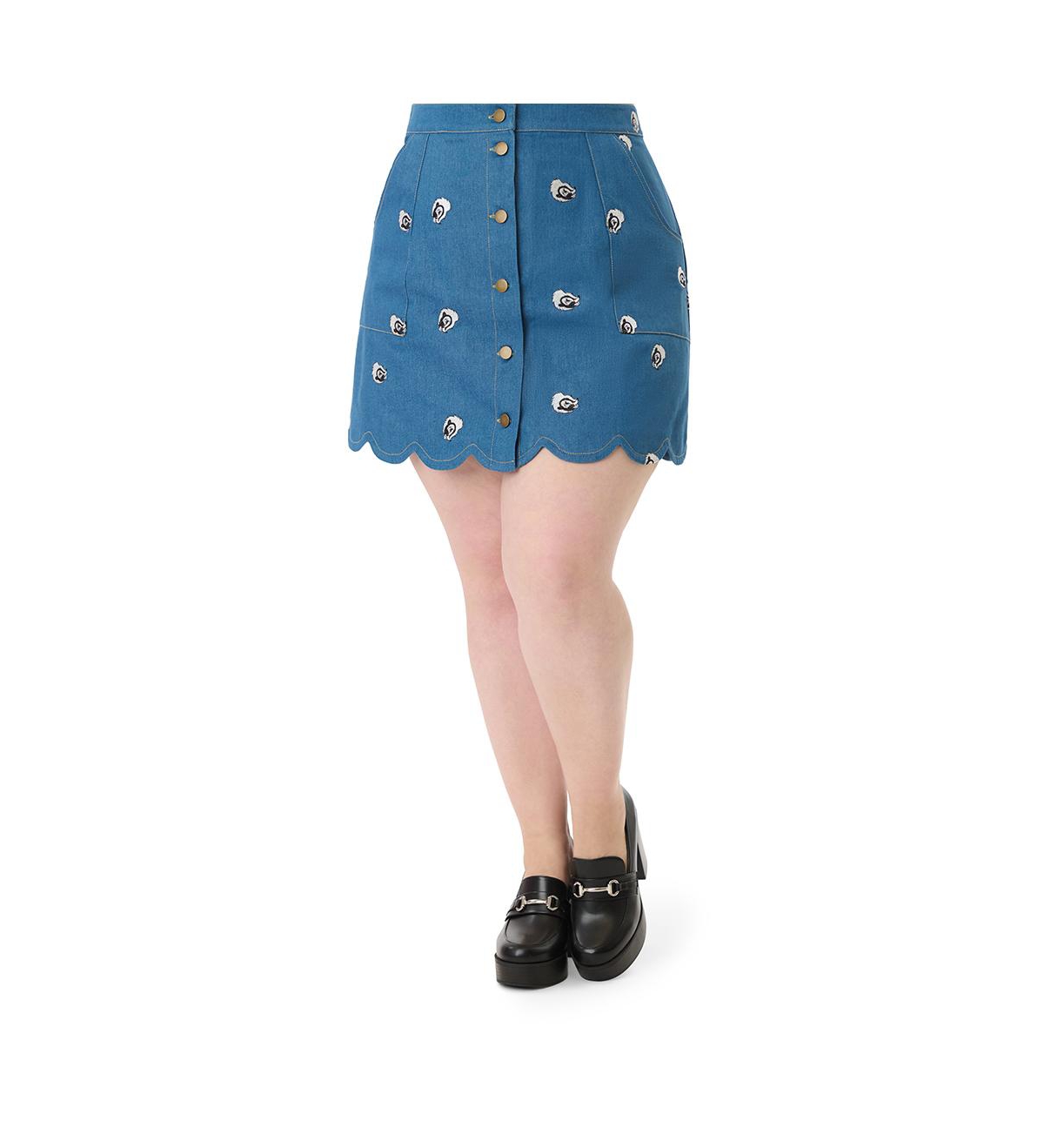 Plus Size Scallop Hem Mini Skirt - Denim animal print