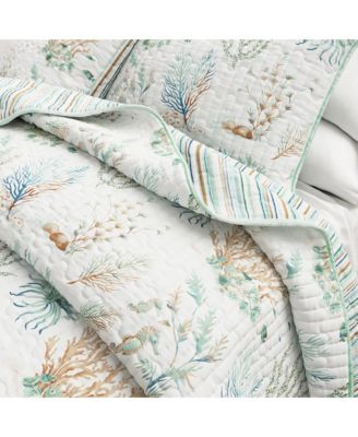 Cotton Stitched Reversible Coastal 3 Piece Quilt and Sham Set