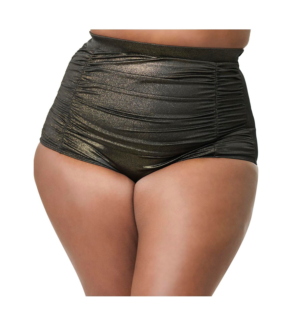 Plus Size Monroe High Waist Bikini Bottom - Black gold shimmer