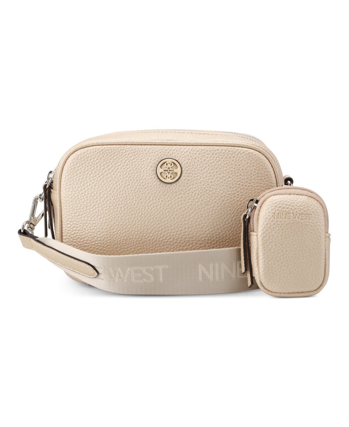 Shop Nine West Avaya Double Zip Camera Crossbody Bag In Champagne