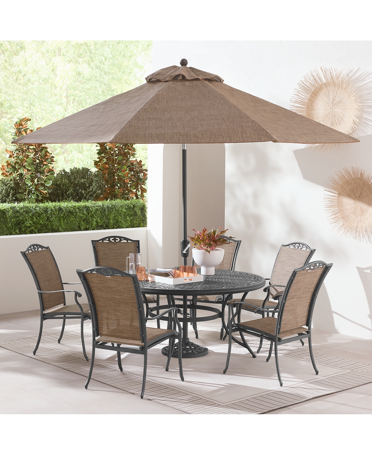 AGIO WYTHBURN OUTDOOR DINING 7PC SET (60" ROUND TABLE & 6 FILIGREE SLING DINING CHAIRS), CREATED FOR MACY 