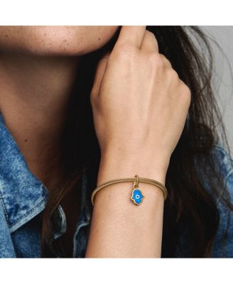 Gold-Plated Opalescent Blue Hamsa Hand Dangle Charms