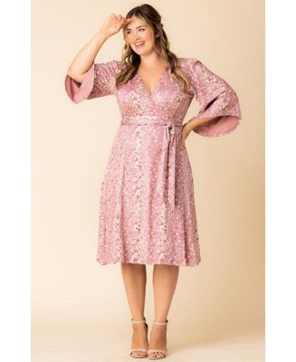 Plus Size Gemini Wrap Dress with Contrast Lined Sleeves
