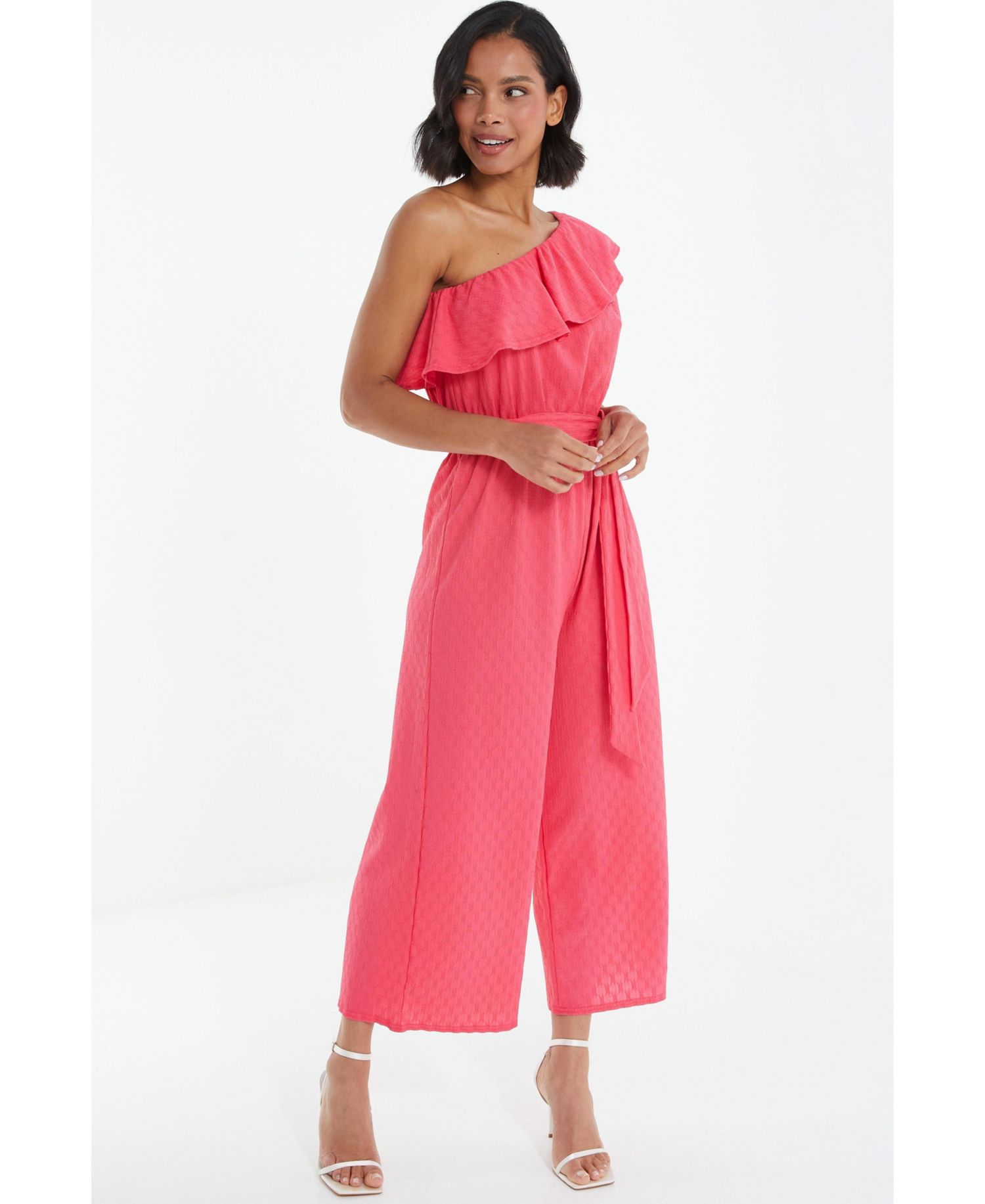 Women's Textured One Shoulder Culotte Jumpsuit