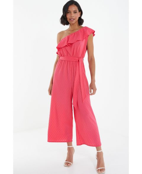 Женский комбинезон QUIZ Textured One Shoulder Culotte Jumpsuit, цвет: Розовый