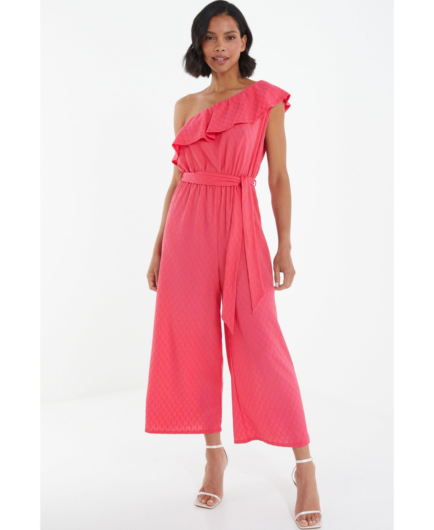 Women's Textured One Shoulder Culotte Jumpsuit
