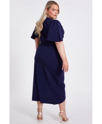 Платье Миди с запахом из аквалангного крепа с коротким рукавом QUIZ Plus Size