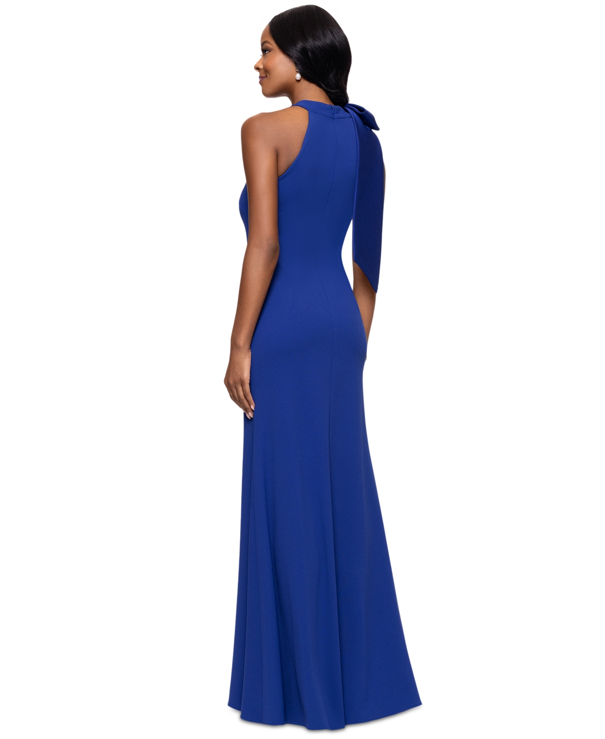 Betsy & Adam Women's Bow-embellished Halter Neck Sleeveless Gown In Blue