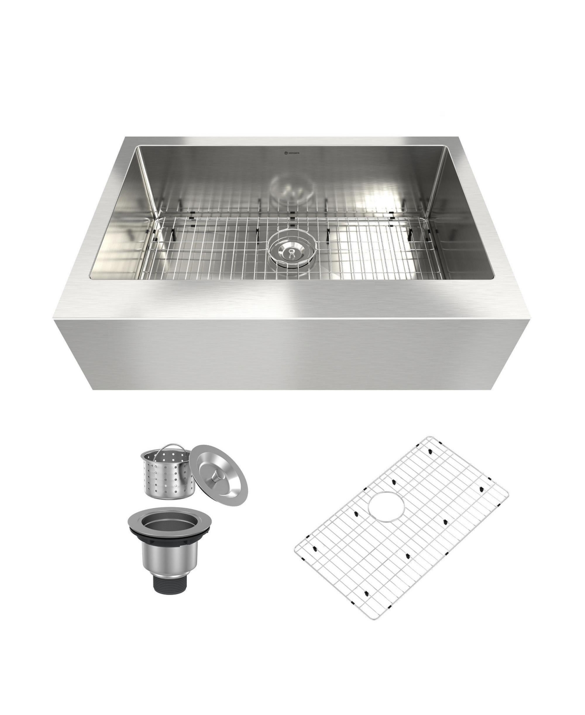 33 Inch Stainless Steel Brushed Kitchen Manual Sink, Straight Edge Apron, Large Single Grooves - Brush nickel