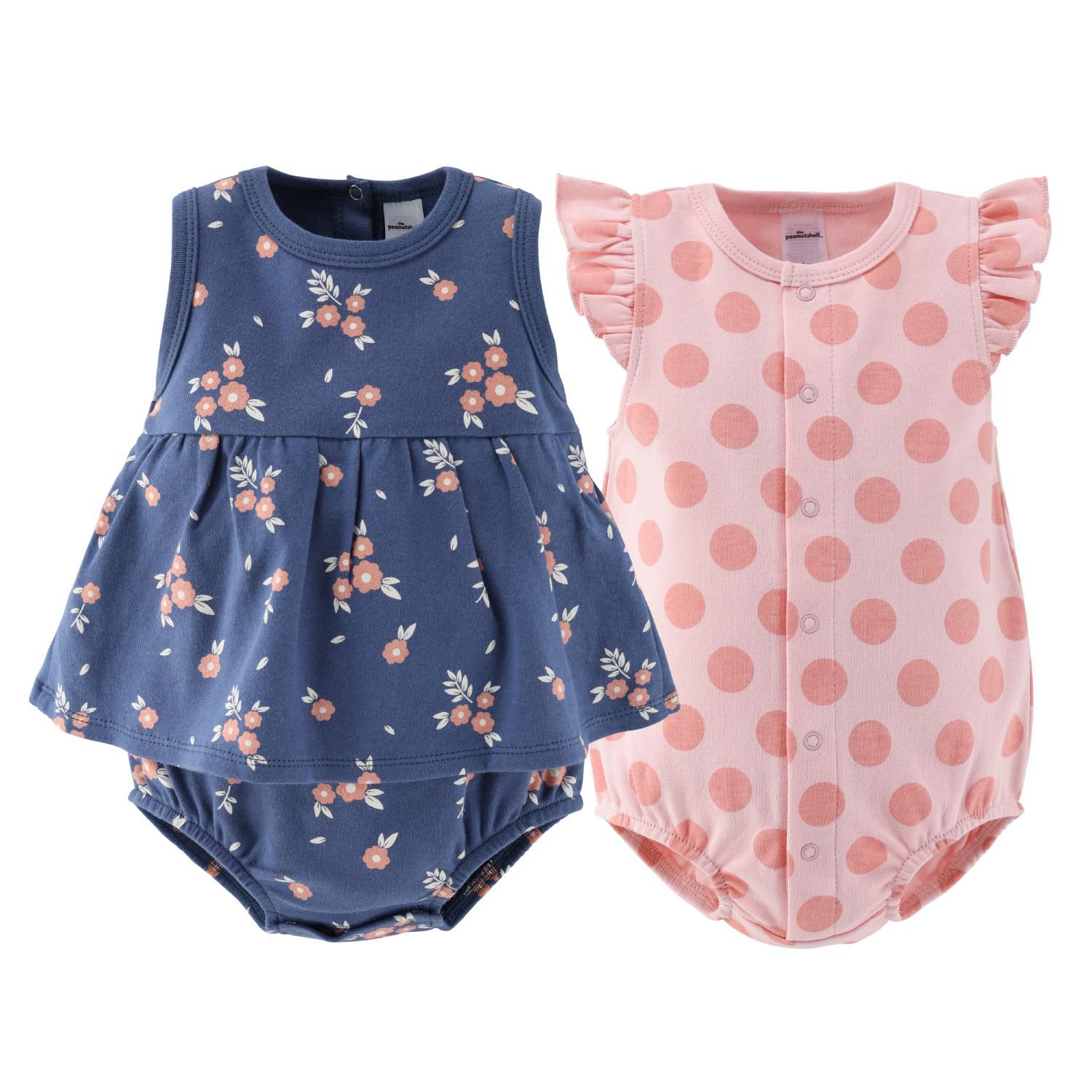 Baby Girls Rompers - 2 Pack, Navy Floral