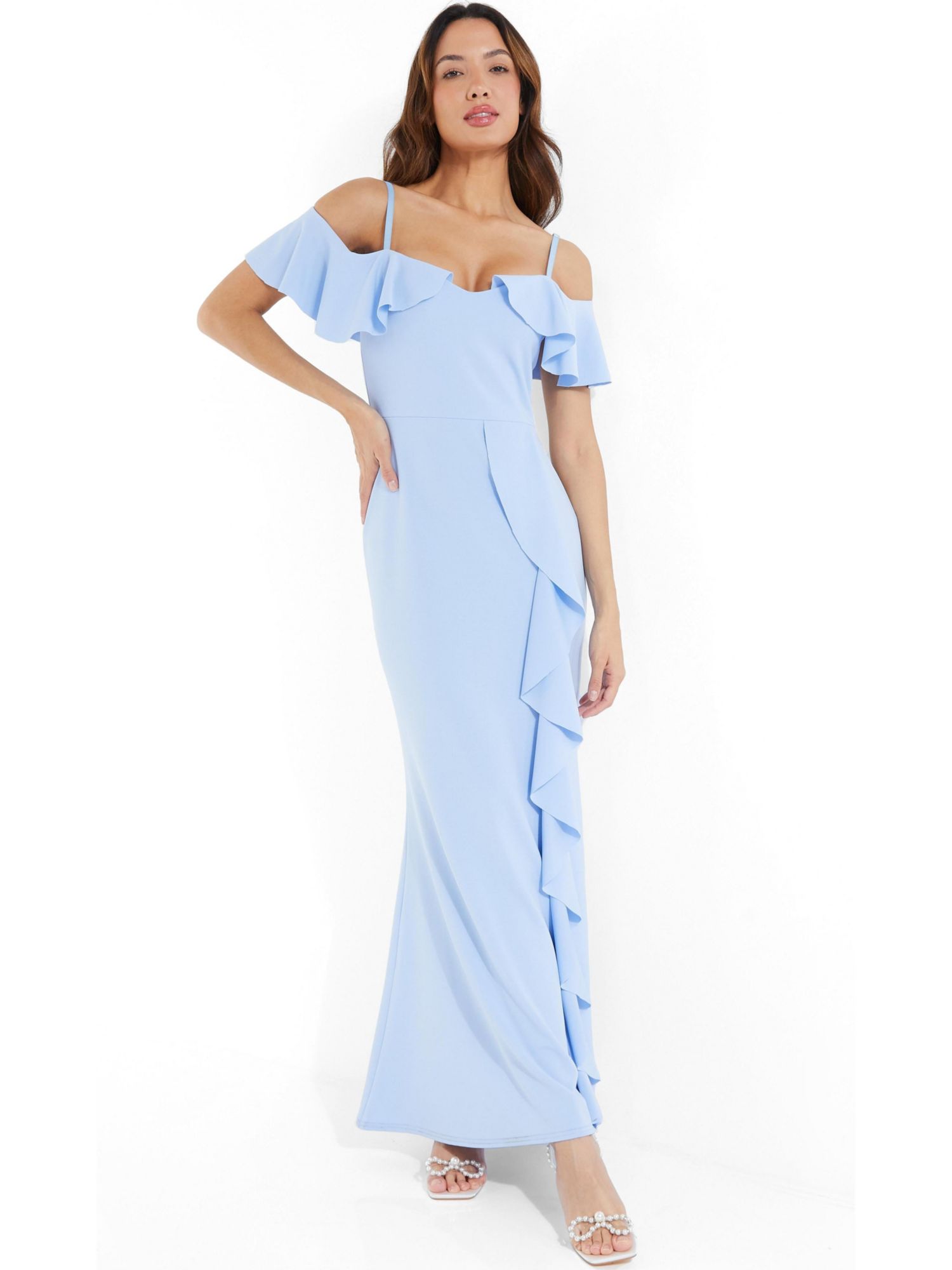Women's Scuba Crepe Cold Shoulder Maxi Dress