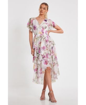 Женское многоярусное макси-платье QUIZ из шифона с цветочным рисунком