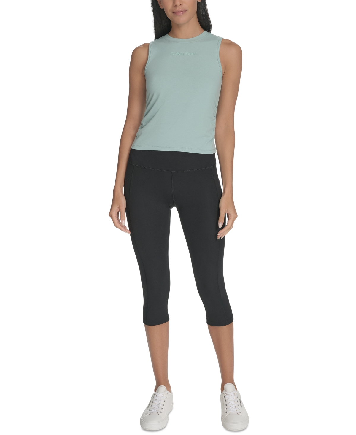 Shop Calvin Klein Women's Ruched Crewneck Logo Tank Top
