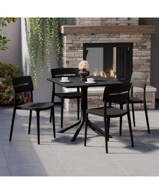 Modern 5-Piece Resin Patio Dining Table Set with Stackable Patio Dining Chairs
