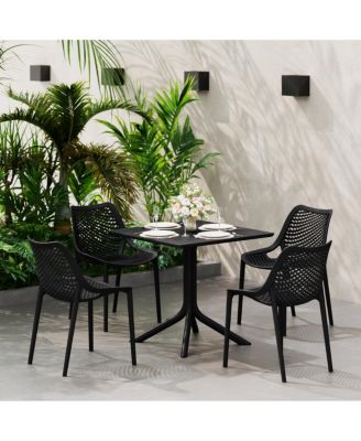 5-Piece Modern Square Patio Dining Table Set with Stackable Patio Dining Chairs