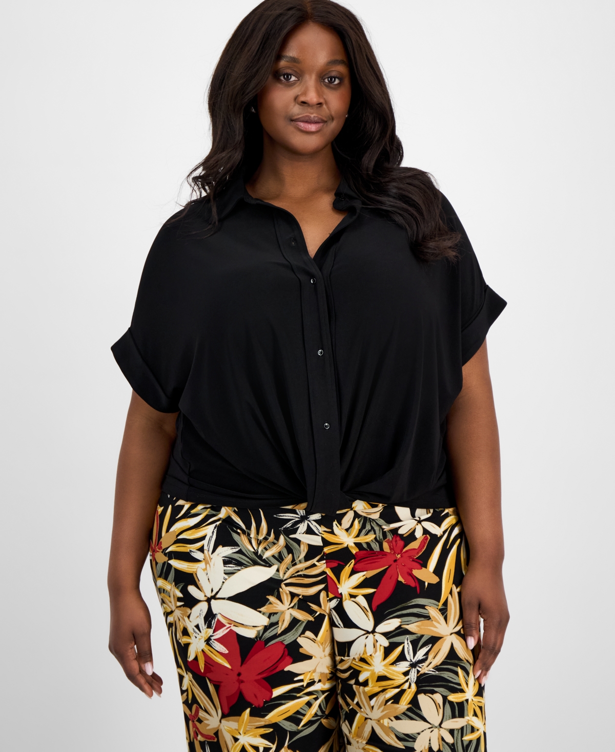 Shop Anne Klein Plus Size Twist-hem Cuffed-sleeve Shirt