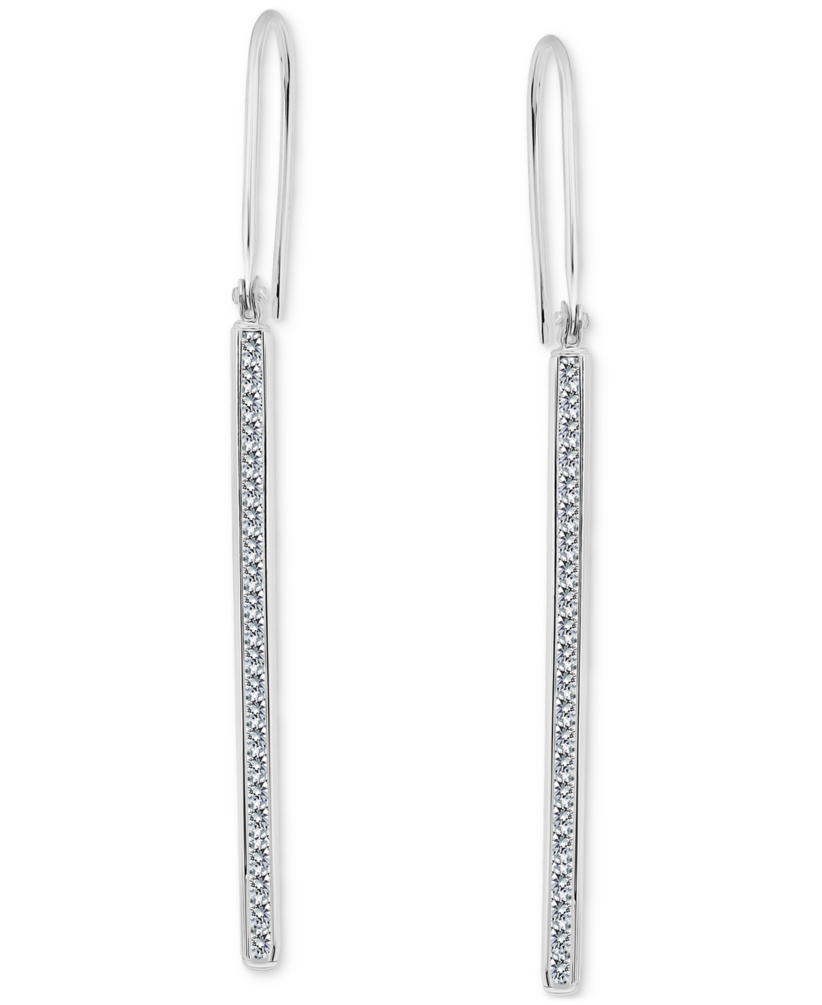 GIANI BERNINI ROUND CHANNEL SET CUBIC ZIRCONIA LINEAR FISH HOOK DROP EARRINGS 