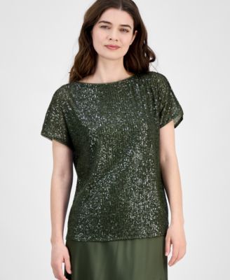Womens Sequinned Mesh Boat Neck Top Xxs P Xxl