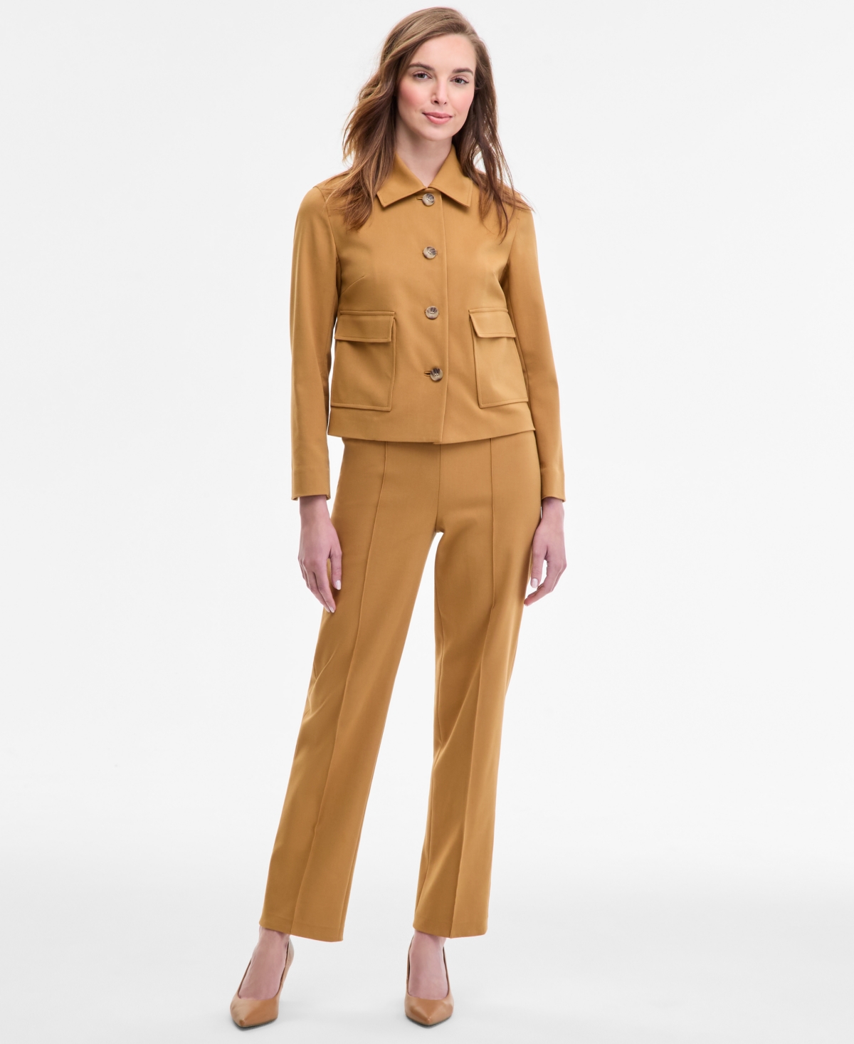 Anne Klein Double Weave Cotton Jacket In Brown