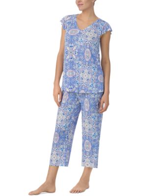 Women's Printed Short-Sleeve Cropped Pajama Set