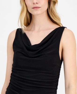 Women's Ruched Draped-Neck Textured Crepe Knit Top