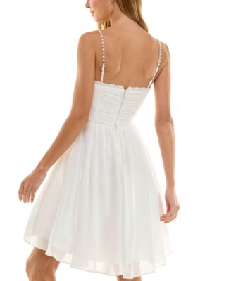 Juniors' Embellished-Strap Chiffon Fit & Flare Dress