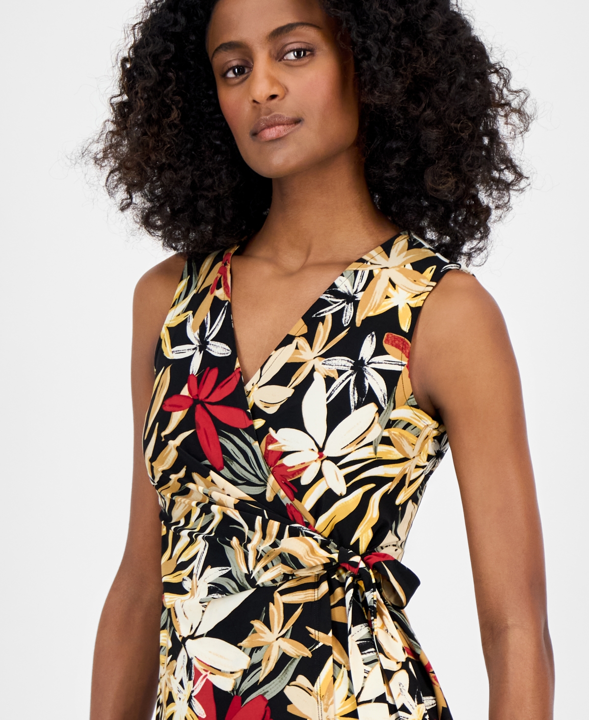 Anne Klein Women's Sleeveless Printed Wrap Blouse In Black