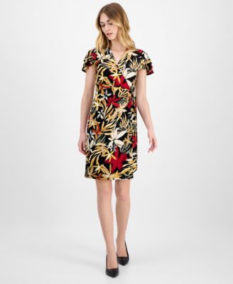 Womens Faux Wrap Flutter Sleeve Print Dress Xxs P Xxl