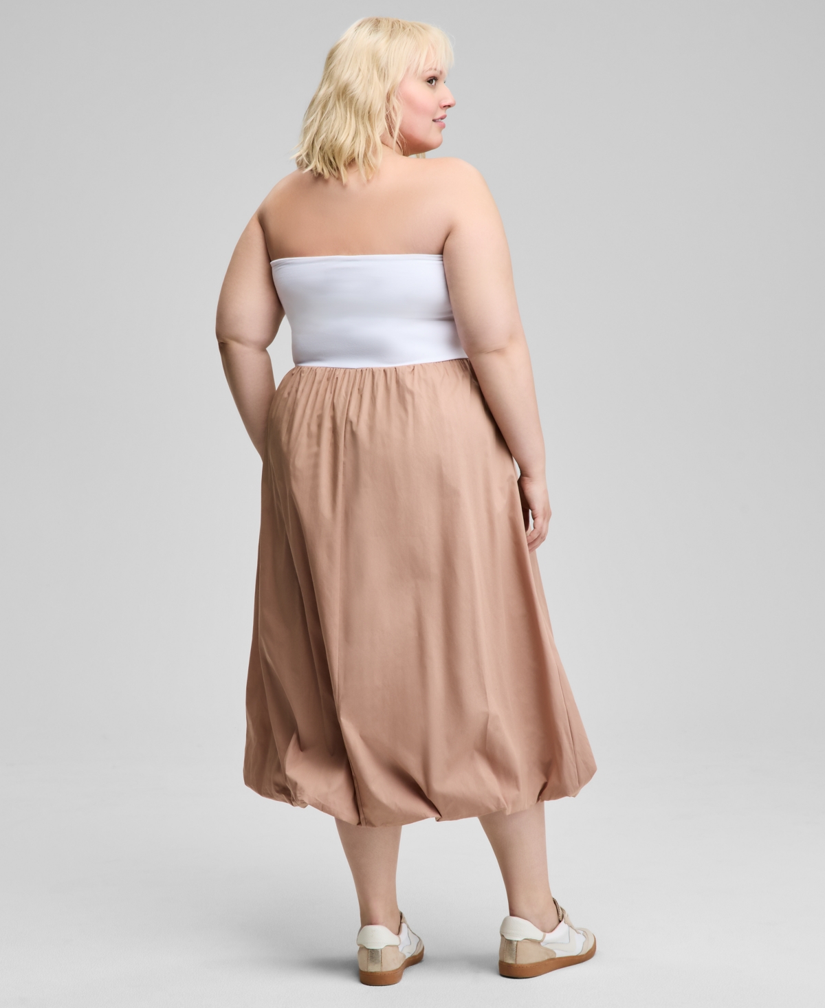 And Now This Women's Strapless Mixed Media Bubble-hem Midi Dress, Exclusively At Macy's In Nude