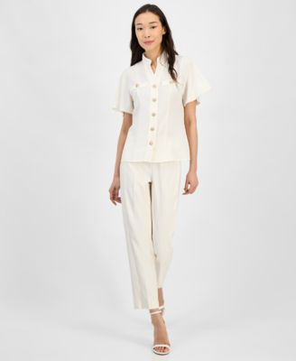 Женская блузка с воротником-стойкой на пуговицах спереди от Anne Klein