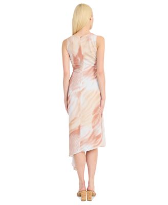 Women's Printed Ruched Asymmetrical Midi Dress