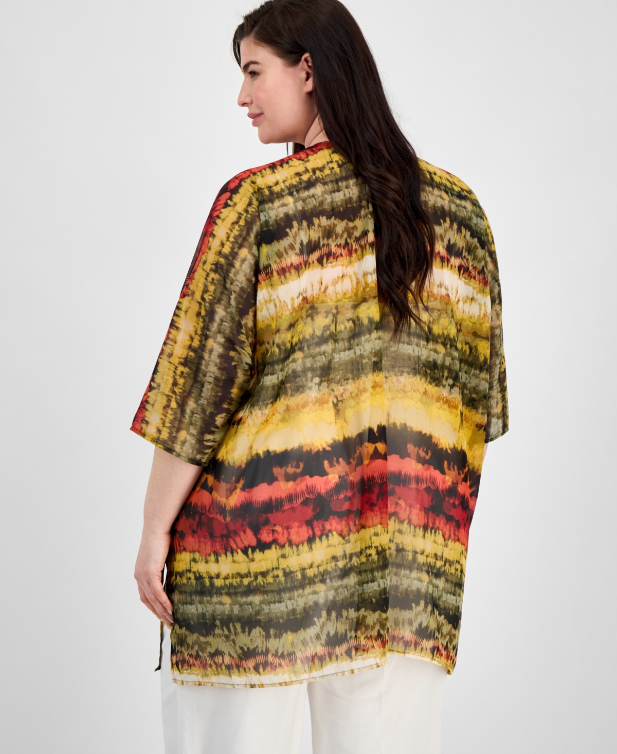 ANNE KLEIN PLUS SIZE OPEN-FRONT SCARF-PRINT KIMONO 